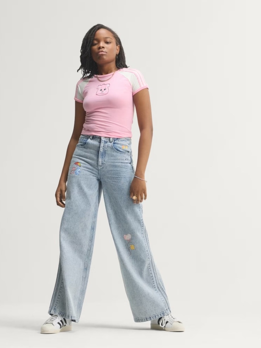 adidas CARE BEAR HIGH RISE WIDE LEG DENIM PANT - Picture 2 of 7